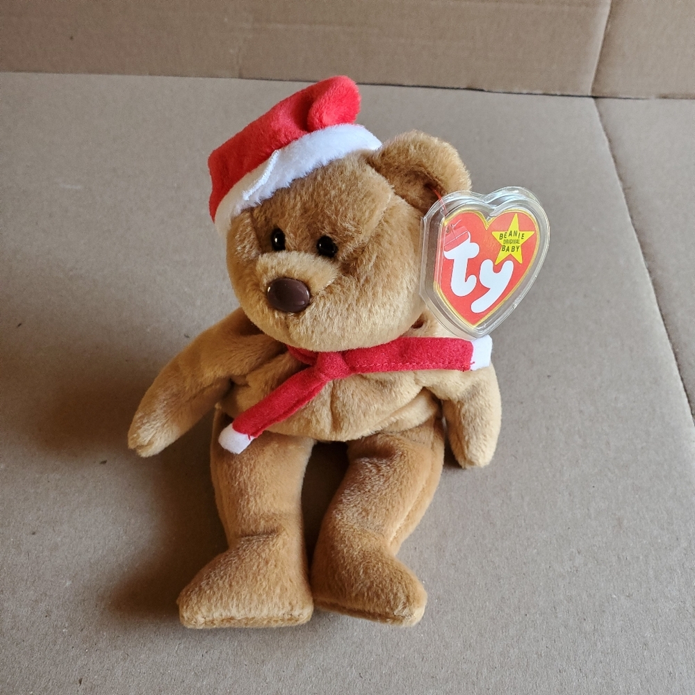 TY Beanie Baby "1997 Teddy" Holiday Christmas Brown Bear W/ Tag Plush Toy 9"